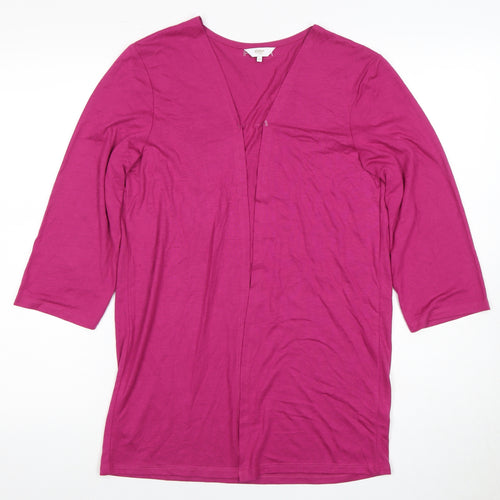 Cotton Traders Women's Pink 3/4 Sleeve V-Neck Open Front Top
