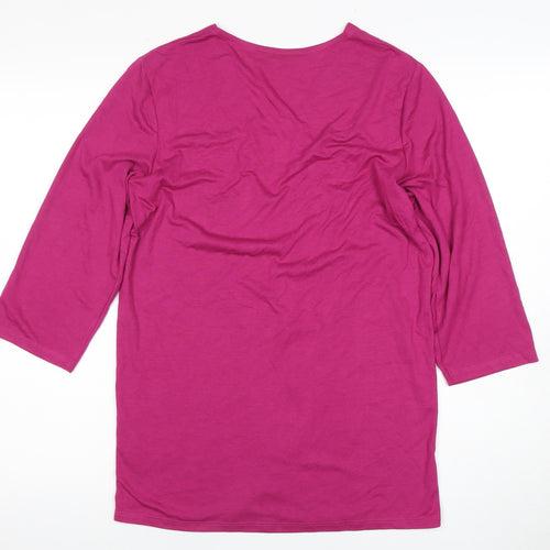 Cotton Traders Women's Pink 3/4 Sleeve V-Neck Open Front Top