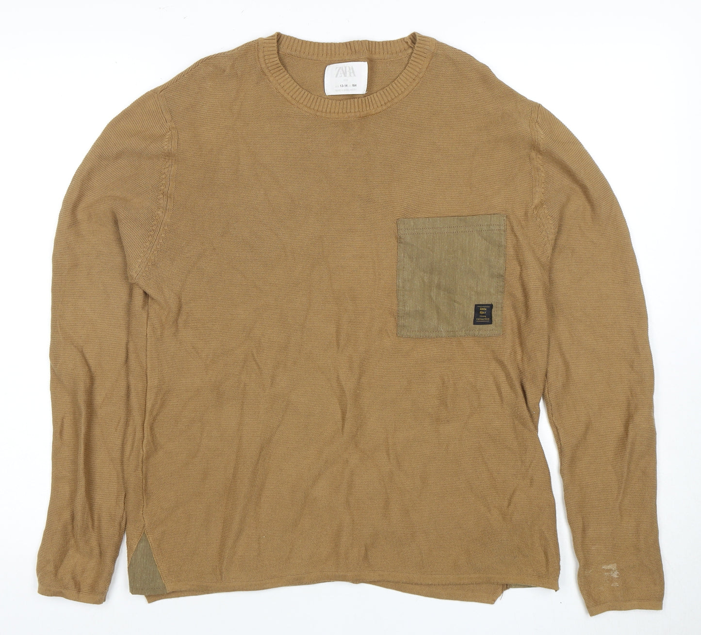 Zara Boys Brown Cotton Pullover Jumper Size 13-14 Years