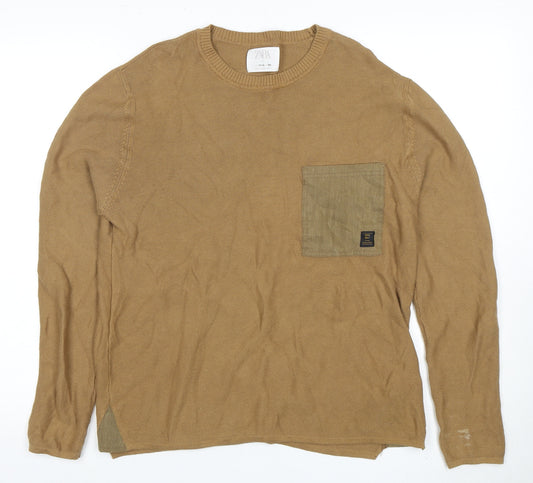 Zara Boys Brown Cotton Pullover Jumper Size 13-14 Years