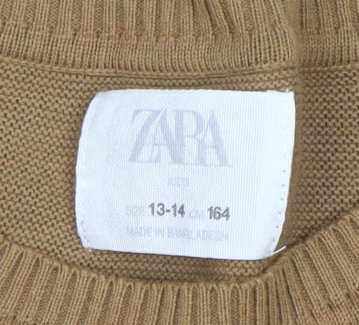 Zara Boys Brown Cotton Pullover Jumper Size 13-14 Years