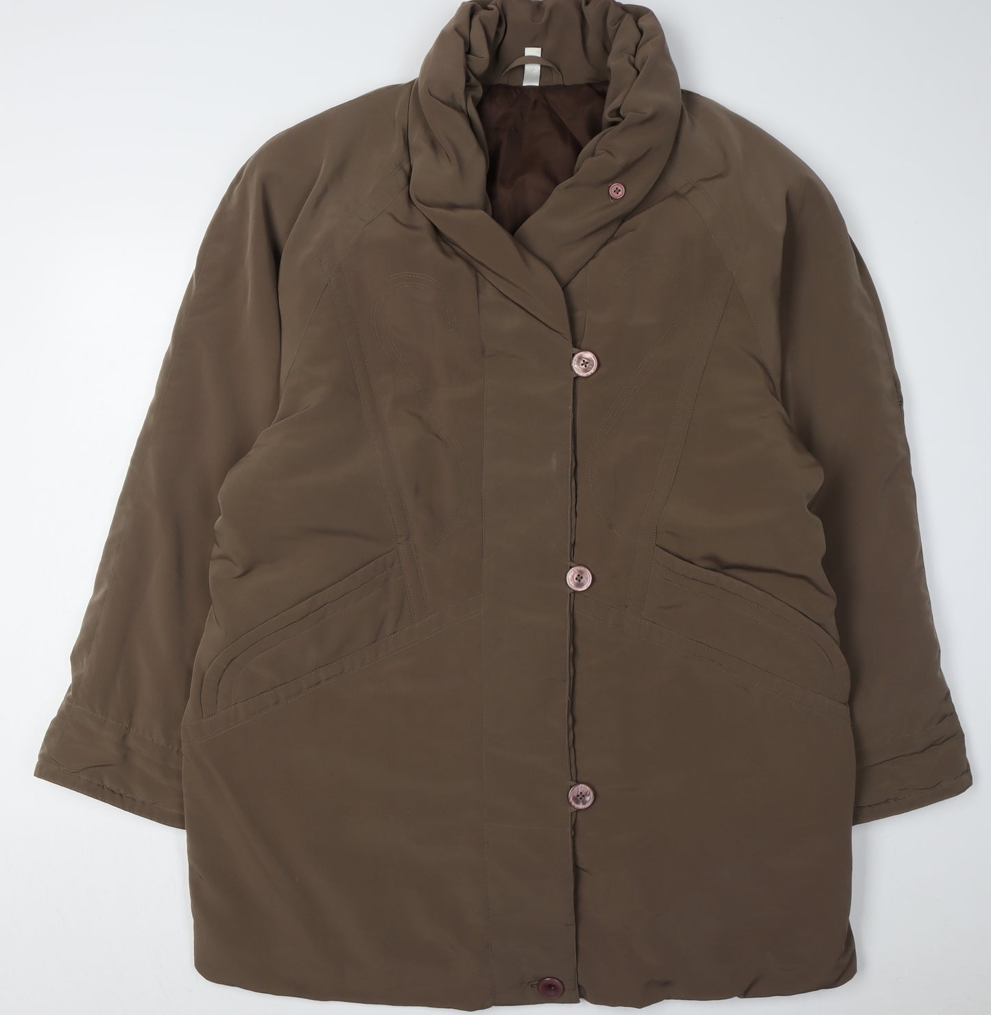 C&A Women's Brown Long Coat Size 18 with Button Closure