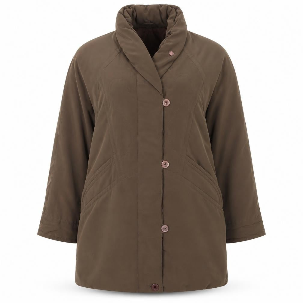 Front view of C&A Women's Brown Long Coat, size 18, with Button Closure