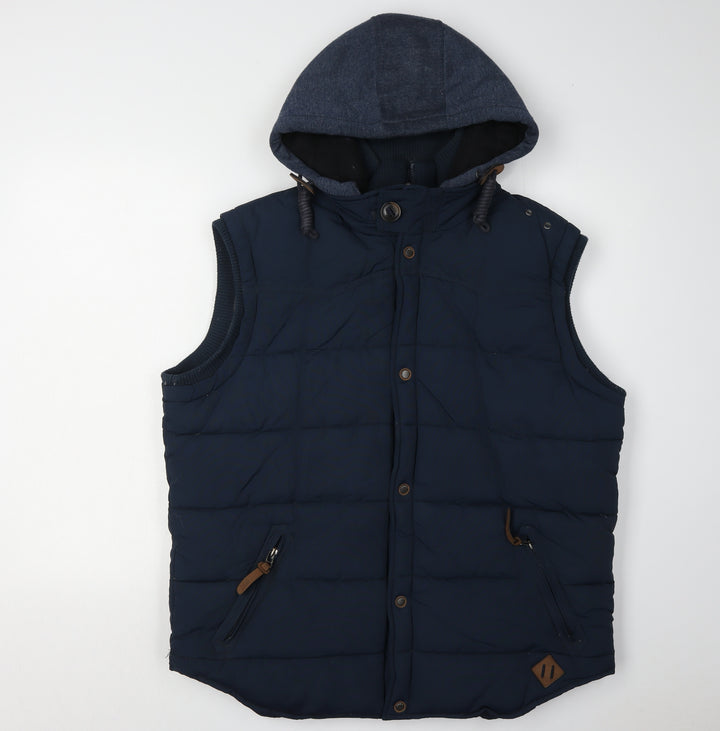Next Men's Blue Hooded Puffer Waistcoat Size L