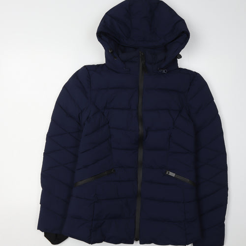 Marks and Spencer Girls Blue Puffer Jacket Age 8 Hooded Lightweight