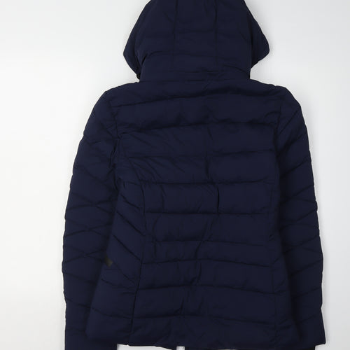 Marks and Spencer Girls Blue Puffer Jacket Age 8 Hooded Lightweight