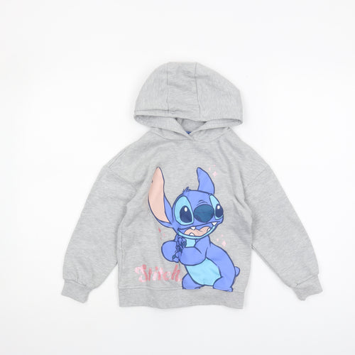 Disney Girls Grey Hoodie, Stitch, 5-6 Years, Casual Comfort