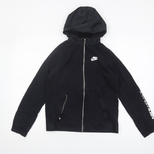 Nike Boys Black Full Zip Hoodie, L, Hooded, Logo Design