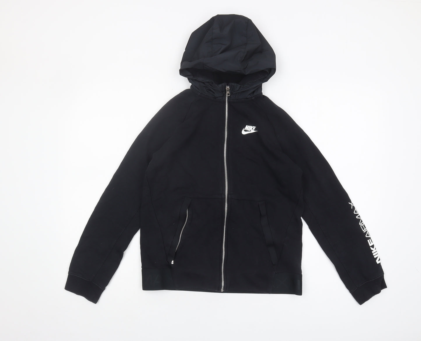 Nike Boys Black Full Zip Hoodie, L, Hooded, Logo Design