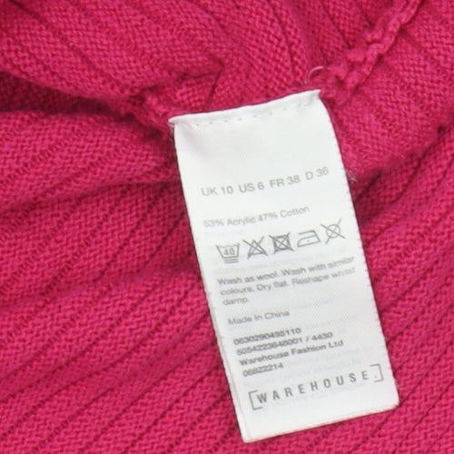 Warehouse Women's Pink High Neck Jumper Size 10