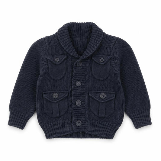 Front view of Jasper Conran unisex baby black cardigan 12-18 months cotton knit