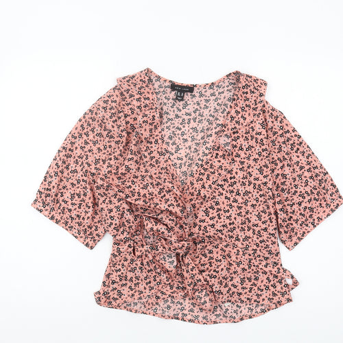 New Look Pink Floral Wrap Blouse, Size 18, Women's