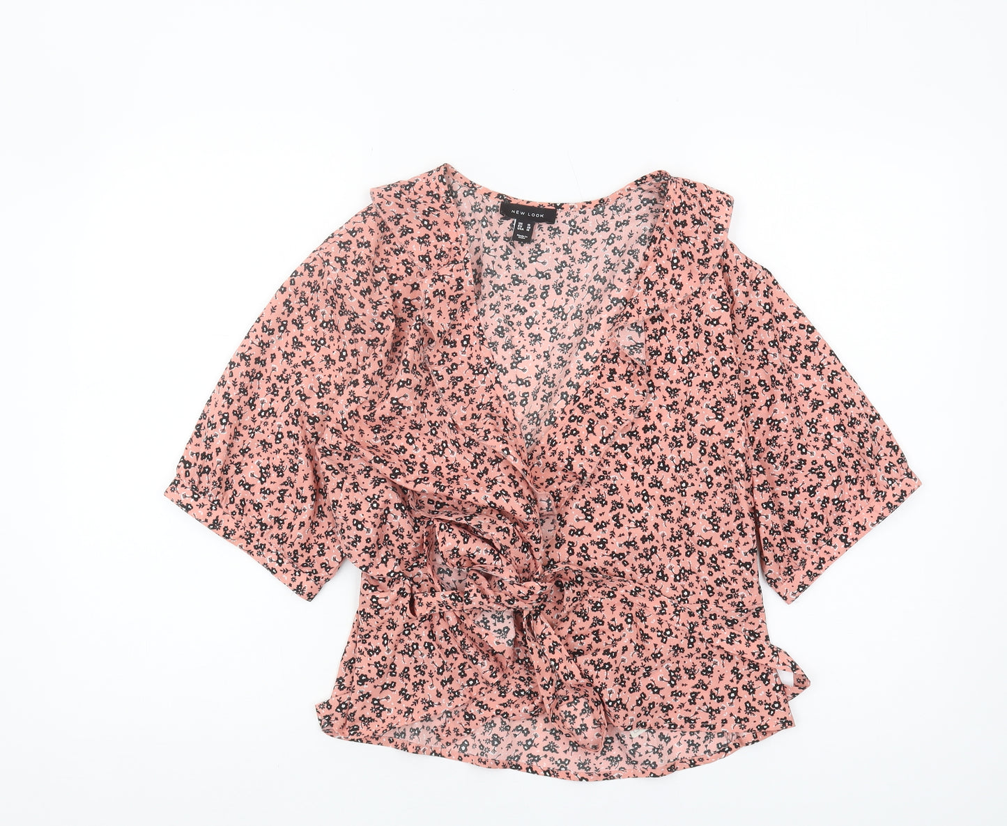 New Look Pink Floral Wrap Blouse, Size 18, Women's