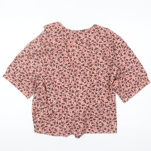 New Look Pink Floral Wrap Blouse, Size 18, Women's