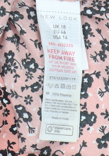 New Look Pink Floral Wrap Blouse, Size 18, Women's