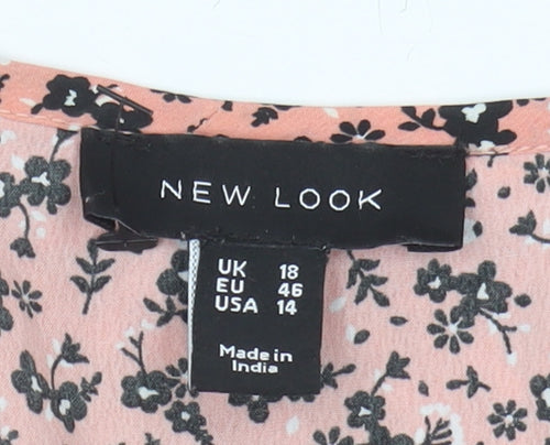 New Look Pink Floral Wrap Blouse, Size 18, Women's