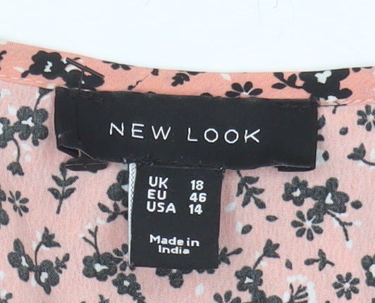 New Look Pink Floral Wrap Blouse, Size 18, Women's