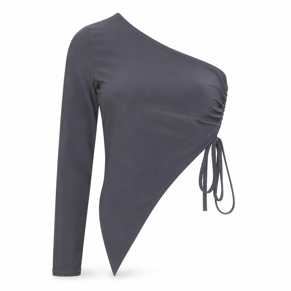 Front view of EGO Women's Grey One Shoulder Top -, size 10