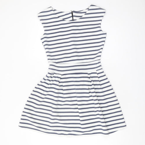 WalG Women's White & Blue Striped A-Line Dress, Size M