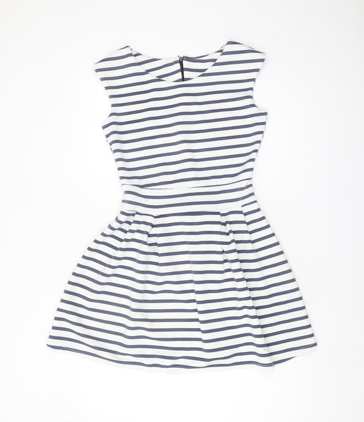 WalG Women's White & Blue Striped A-Line Dress, Size M