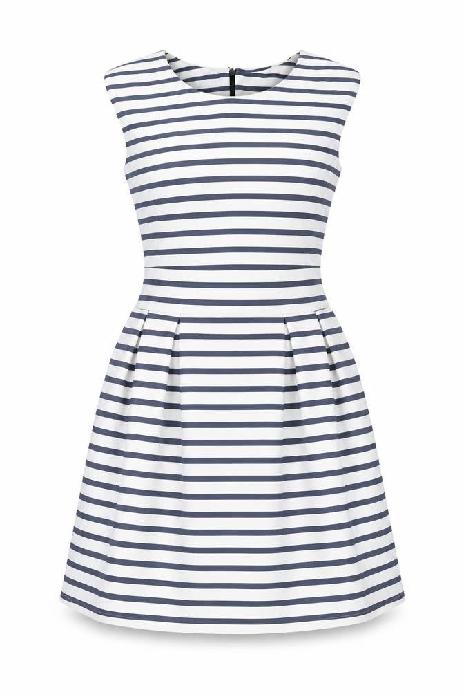 Front view of WalG Women's White & Blue Striped A-Line Dress, size M