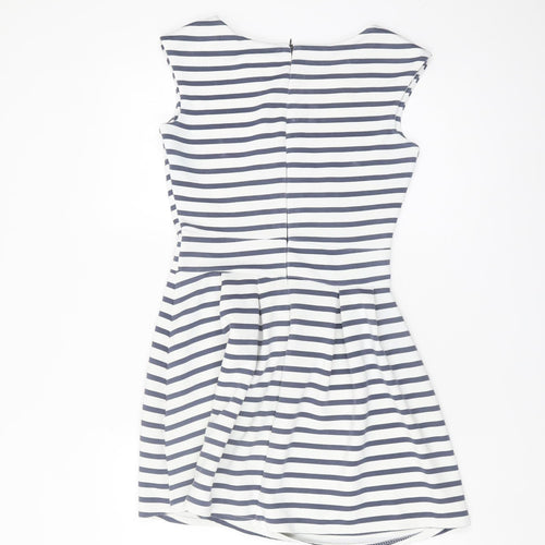 WalG Women's White & Blue Striped A-Line Dress, Size M