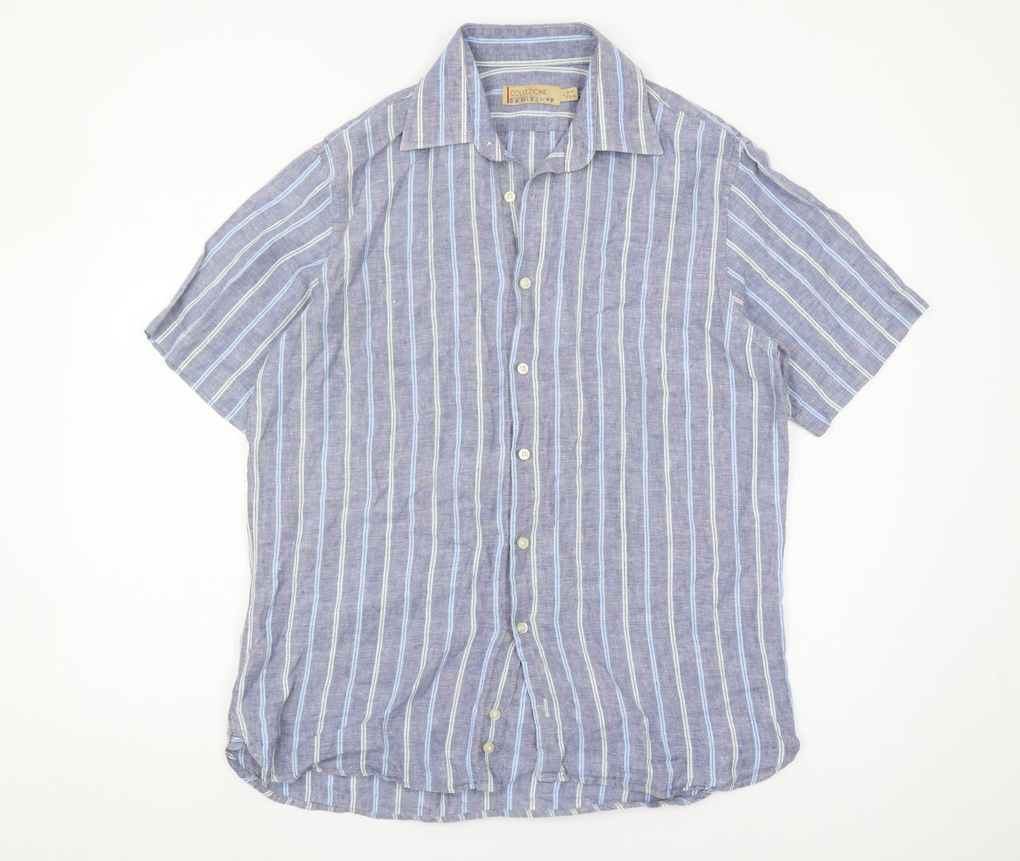 Marks and Spencer Men's Blue Striped Linen Shirt M