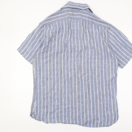 Marks and Spencer Men's Blue Striped Linen Shirt M