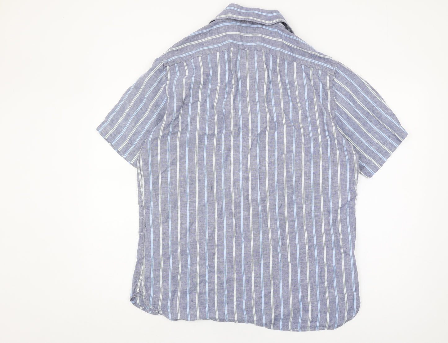 Marks and Spencer Men's Blue Striped Linen Shirt M