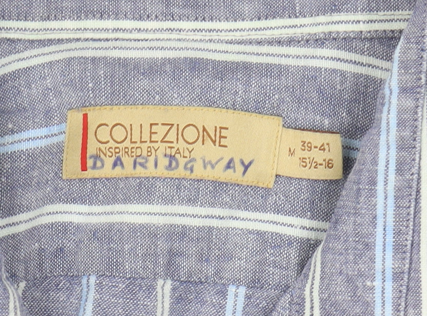 Marks and Spencer Men's Blue Striped Linen Shirt M