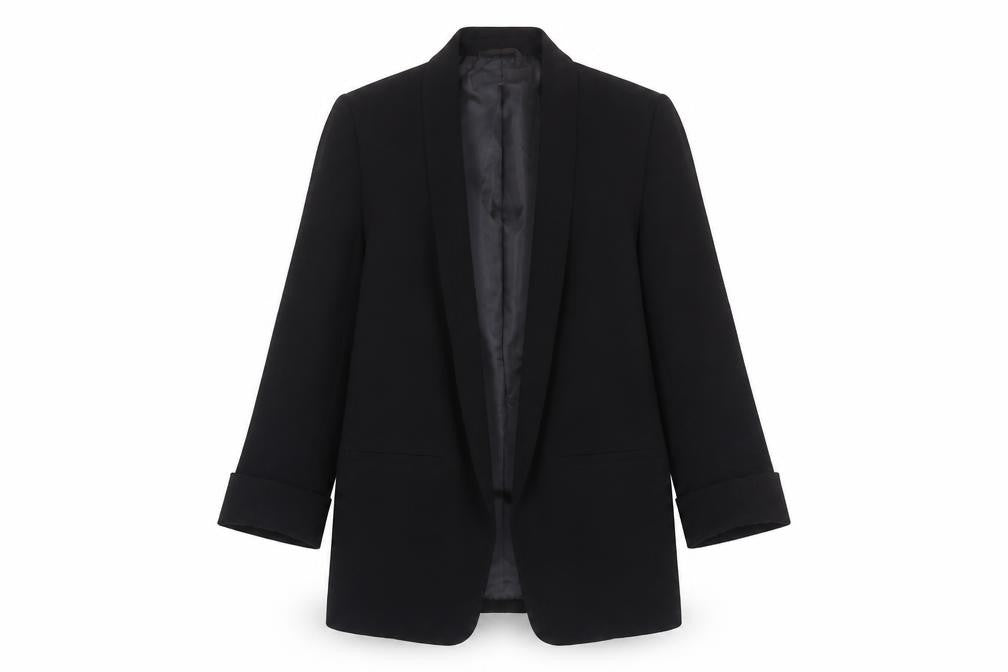 Front view of Next Women's Black Blazer, size 8, Shawl Lapel, Lined