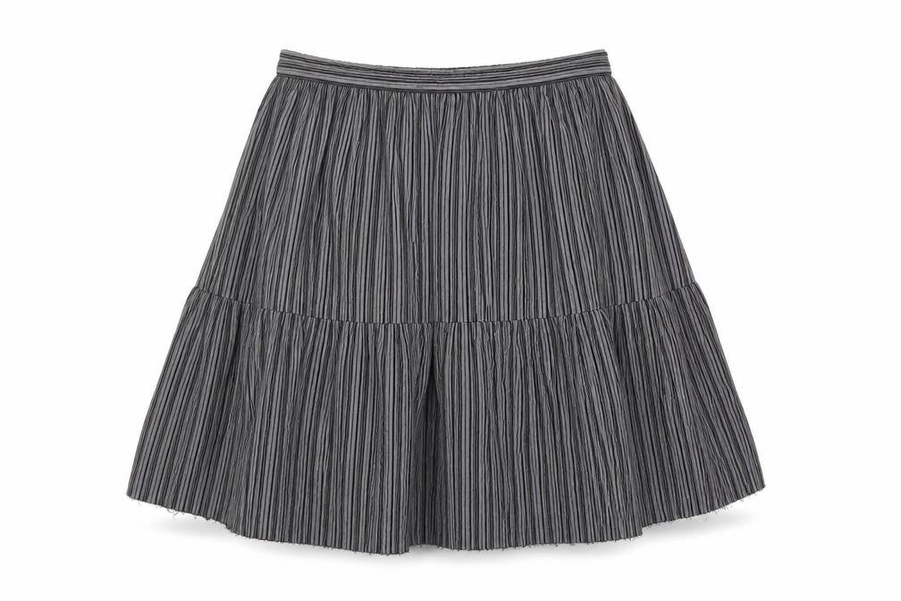 Front view of Topshop Women's Black Striped Peasant Skirt, size 10