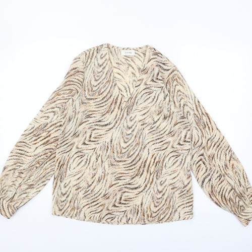 Levete Room Women's Beige Animal Print Silk Blouse XS