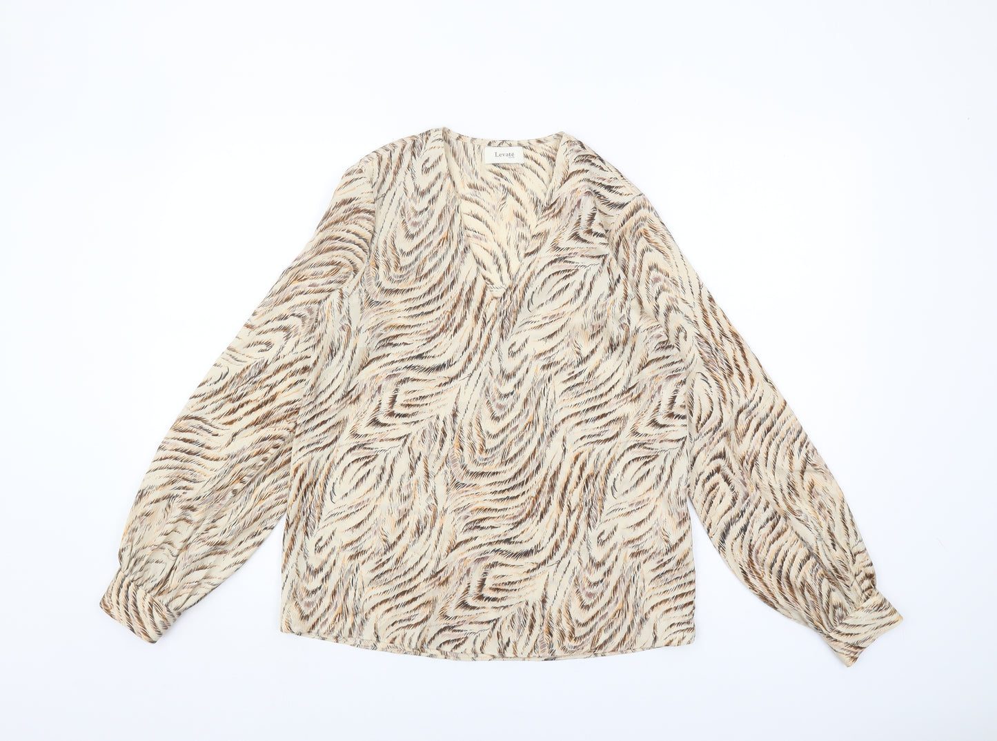 Levete Room Women's Beige Animal Print Silk Blouse XS