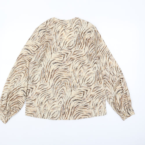 Levete Room Women's Beige Animal Print Silk Blouse XS