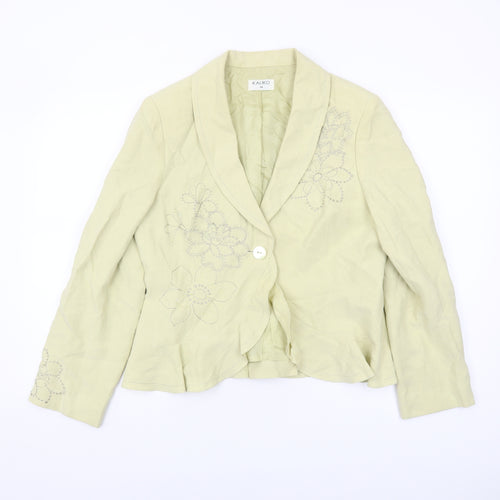 Kaliko Women’s Ivory Floral Silk Linen Blazer UK 14