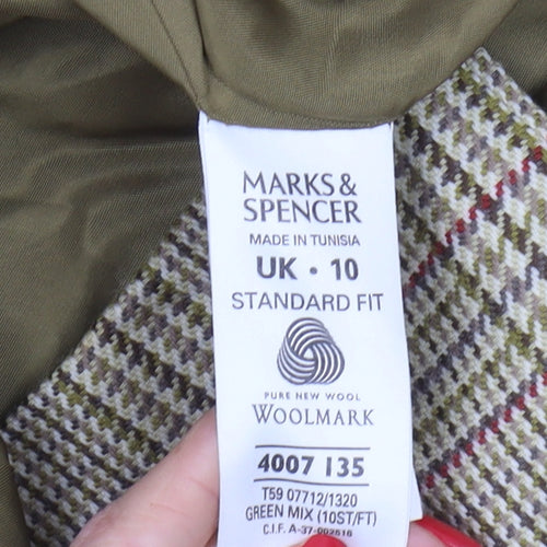 Marks and Spencer Women's Green Blazer, Size 10, Wool, Check