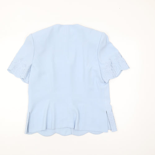 Gina Women's Blue Embroidered Short Sleeve Blouse Size 16