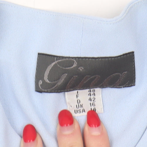 Gina Women's Blue Embroidered Short Sleeve Blouse Size 16