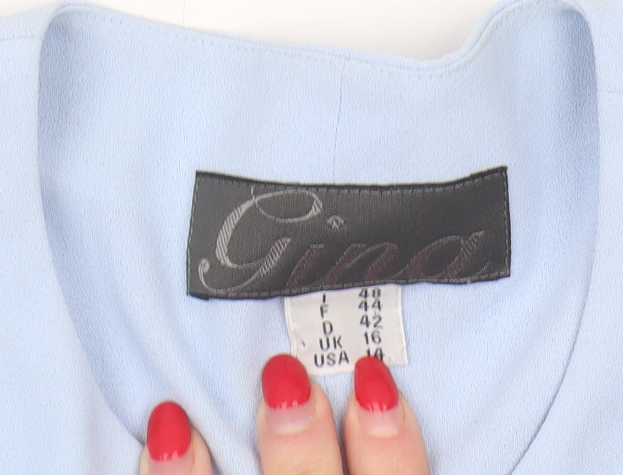 Gina Women's Blue Embroidered Short Sleeve Blouse Size 16