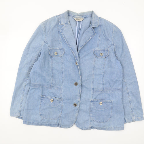 Canda Women's Blue Cotton Blazer, L, Casual Denim Jacket