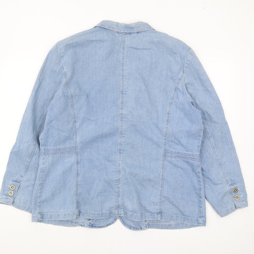 Canda Women's Blue Cotton Blazer, L, Casual Denim Jacket