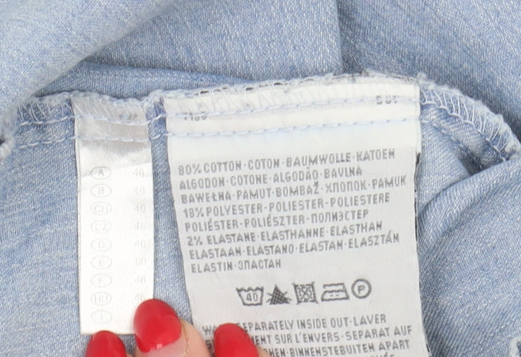 Canda Women's Blue Cotton Blazer, L, Casual Denim Jacket