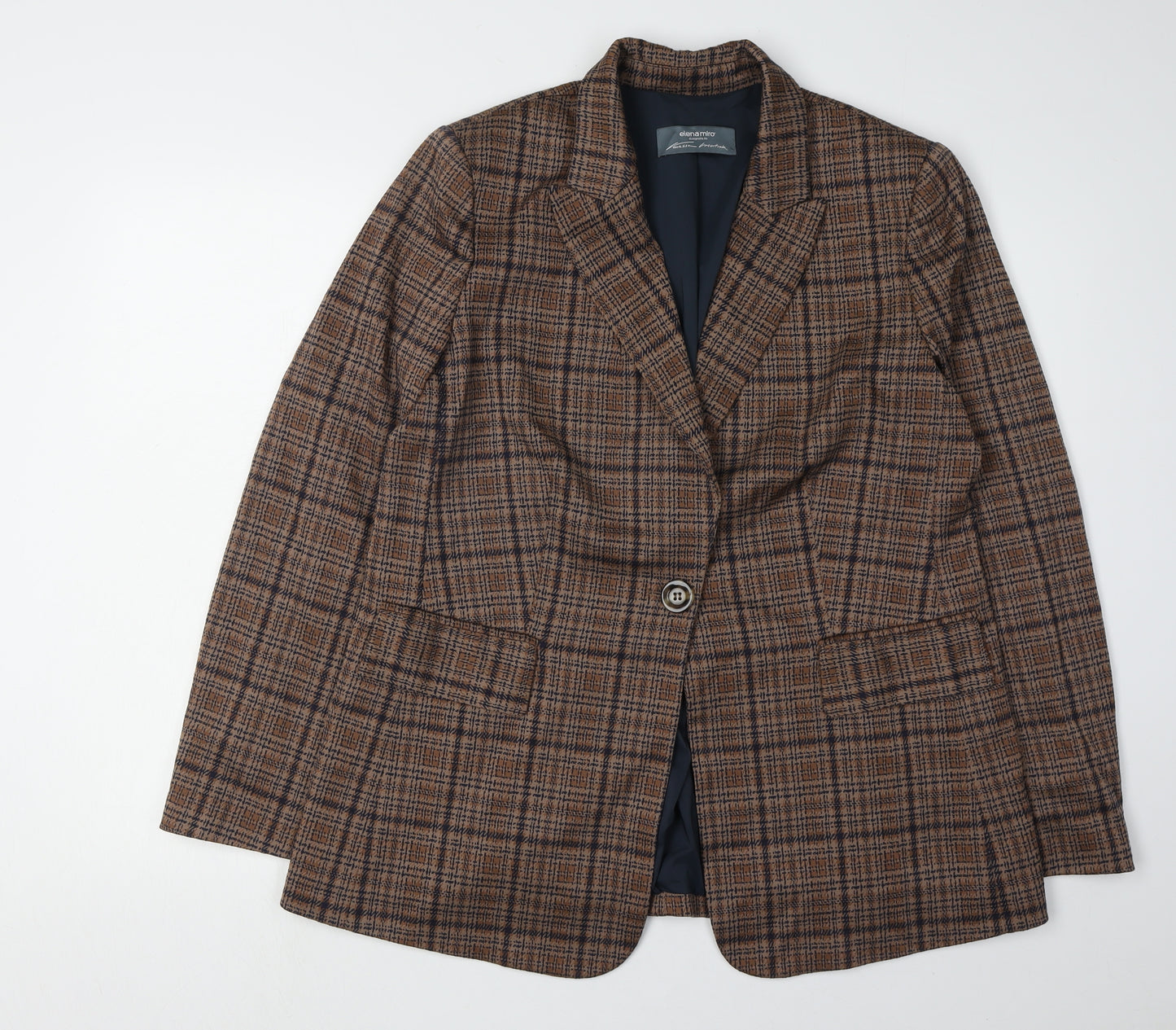 Elena Miro Women's Brown Plaid Blazer UK 14