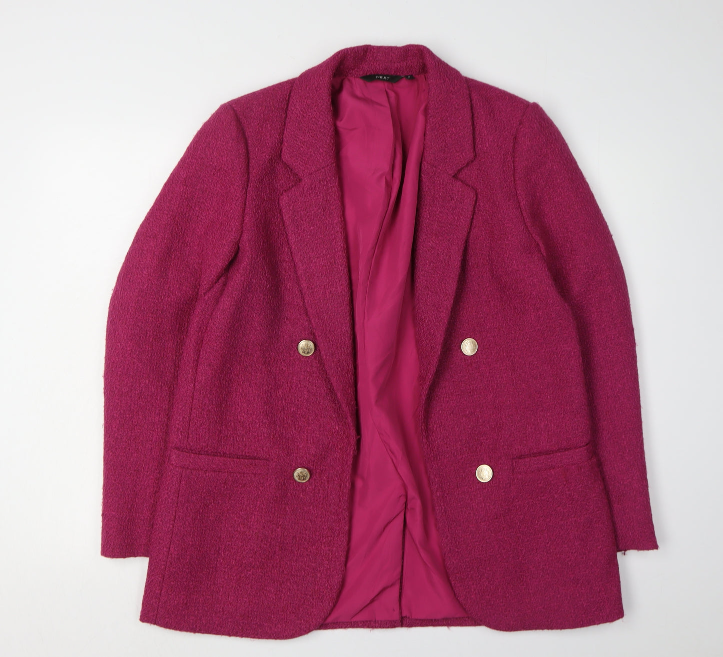 Next Women's Pink Bouclé Blazer, Size 12, Double-Breasted