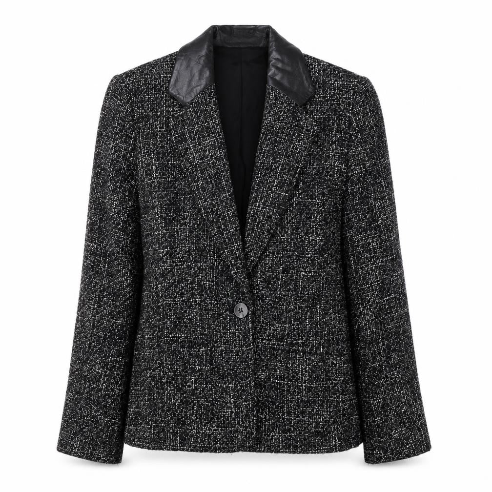 Front view of LB Women's Black Tweed Blazer -, size 8, Business Casual