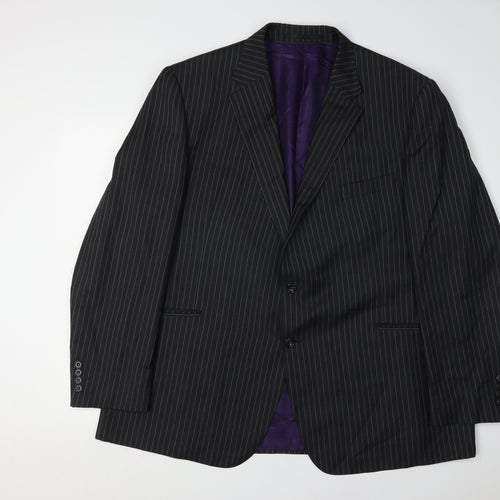 Marks and Spencer Men's Black Wool Blazer, Size 48R, Striped