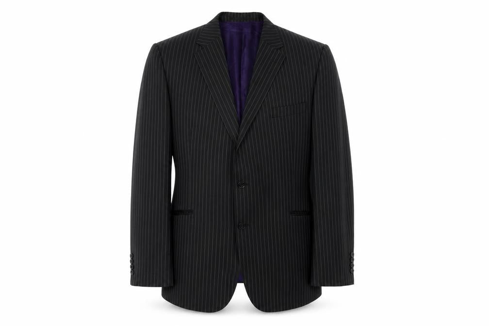 Front view of Marks & Spencer Men's Black Wool Blazer, size 48R, Striped
