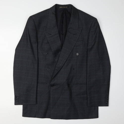 Marks and Spencer Men's Blue Check Blazer, Size 38R