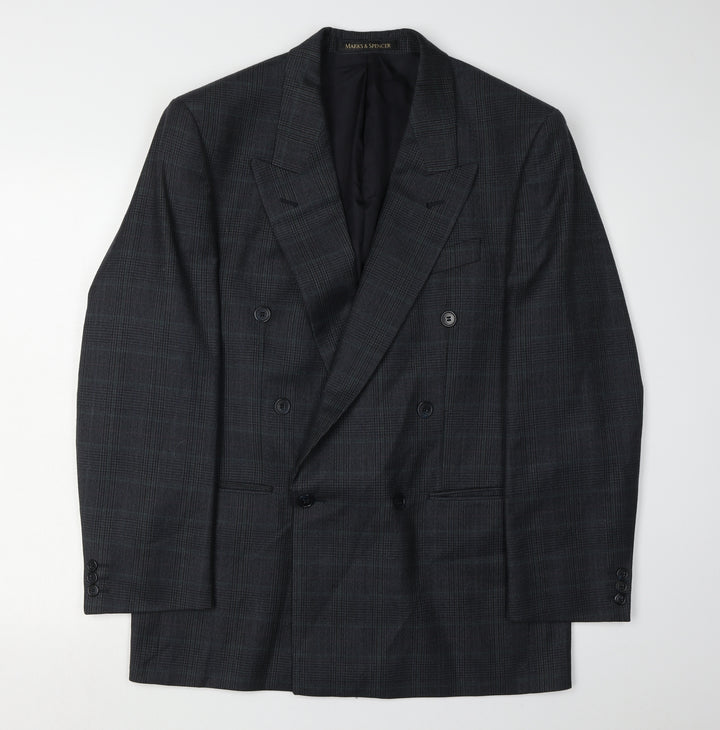 Marks and Spencer Men's Blue Check Blazer, Size 38R
